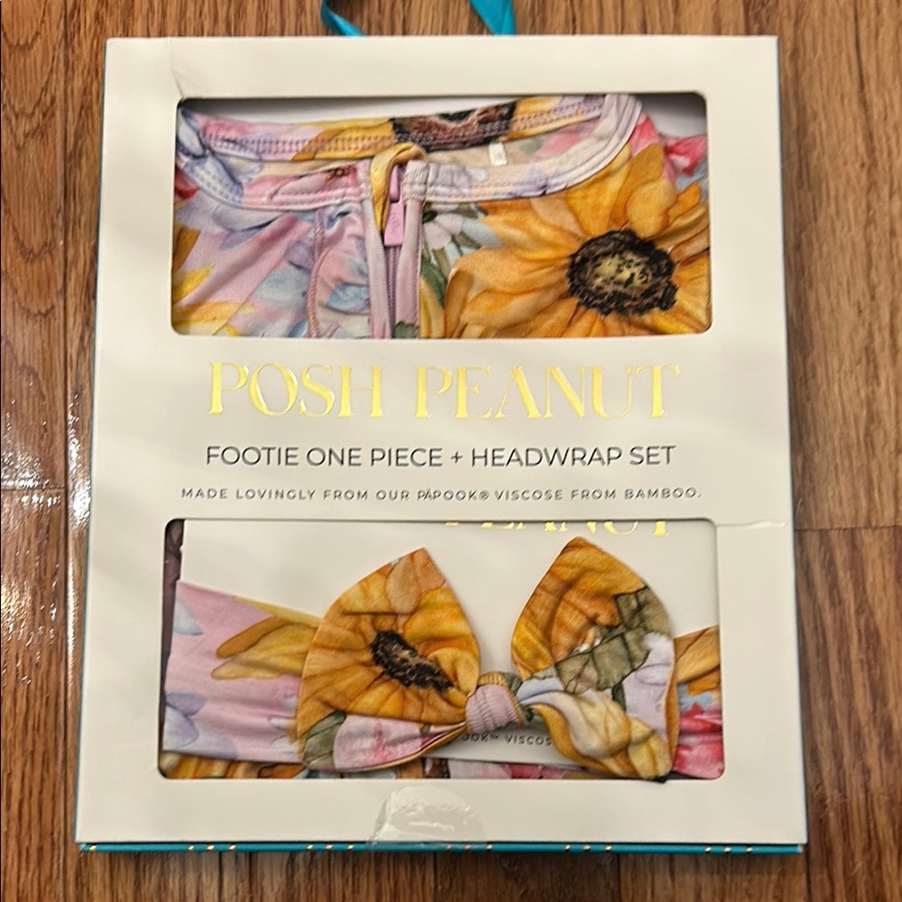 Posh Peanut Summer Floral Ruffled Footie and Headwrap Set-12-18M